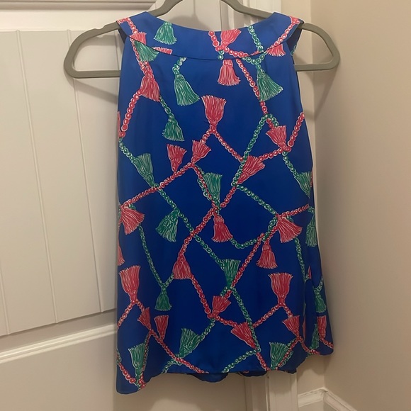 Lilly Pulitzer Silk Blue Tassel Print Sleeveless Top Size XS - Picture 4 of 5